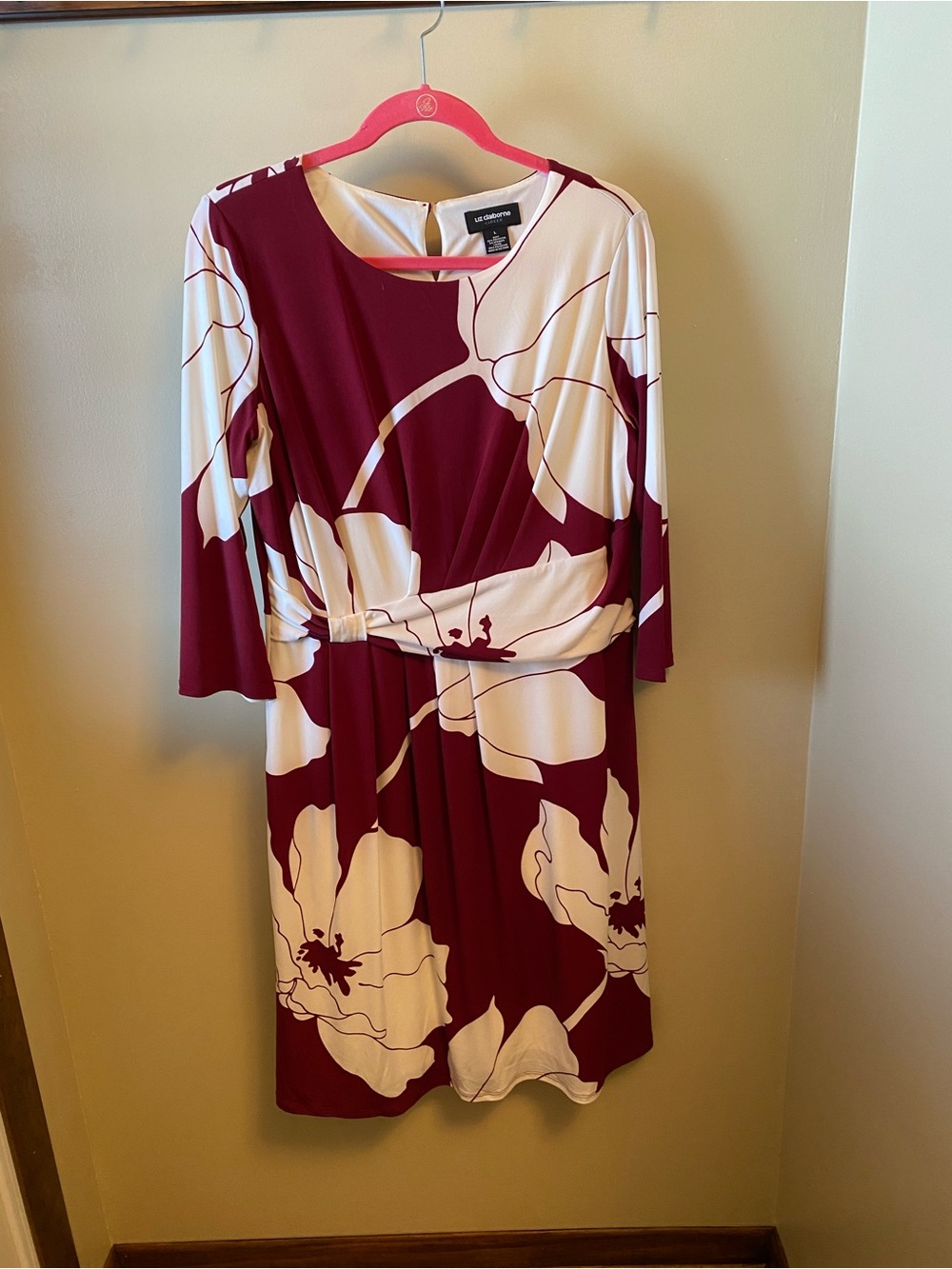 Liz Claiborne Burgundy and Cream Floral Midi Dress